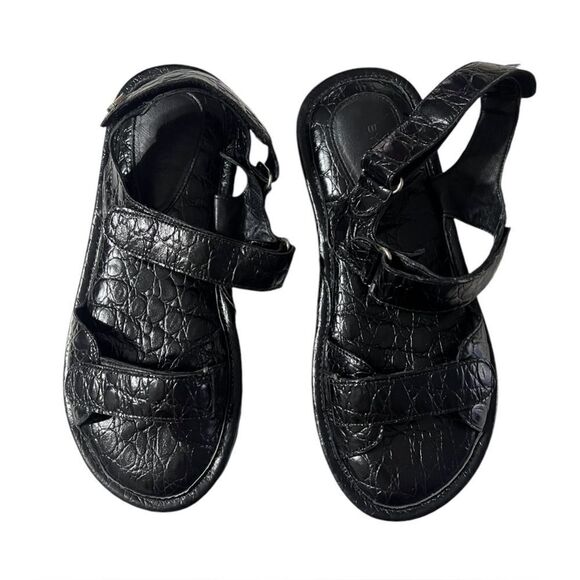 By Far Ladies Kraft Gideon Croc-Embossed Leather Sandals Black 39 - Picture 3 of 6